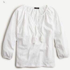 NWT J Crew Cute Embroidered Tassel-tie Top White Cotton Size XS